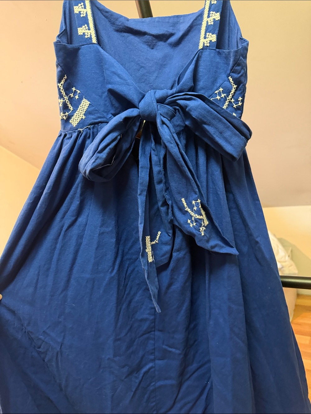 Anthropology ft Farm Rio XS Blue Embroidered Maxi Dress with Bow Back - Picture 4 of 4